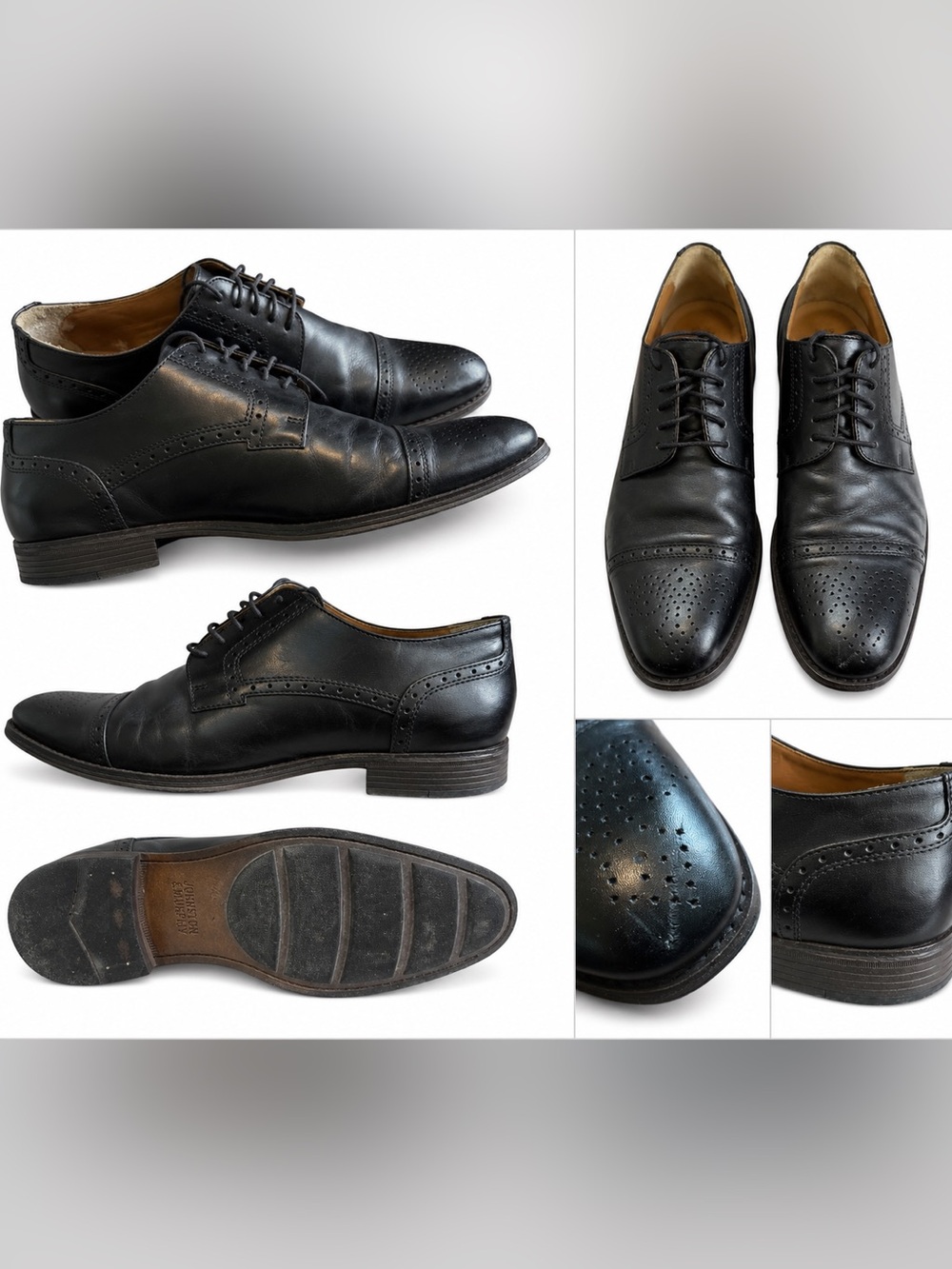 Johnston and Murphy Black Leather Cap-Toe Oxford Dress Shoes
